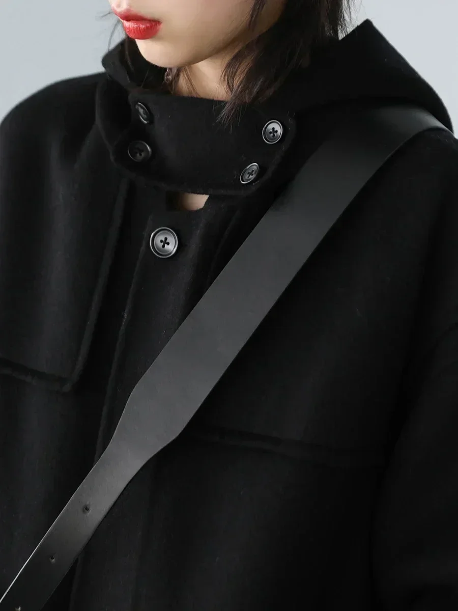 CHIC VEN Fashipn Cappotti Lunghi da Donna Monopetto Casual Allentato con Cappuccio Misto di Lana Cappotto Femminile Magliette E Camicette Autunno Inverno 2023 3