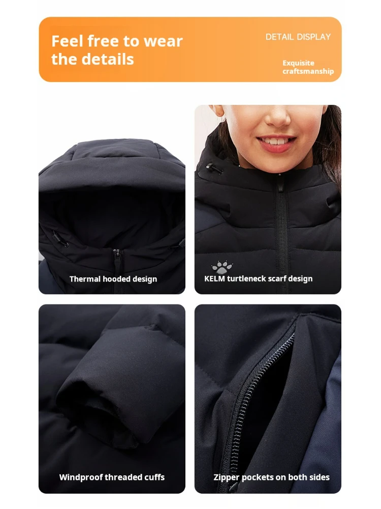 Kelme Abbigliamento lungo in cotone per bambini Giacca invernale da allenamento per calcio color block Giacca sportiva in cotone caldo antivento in cotone 3