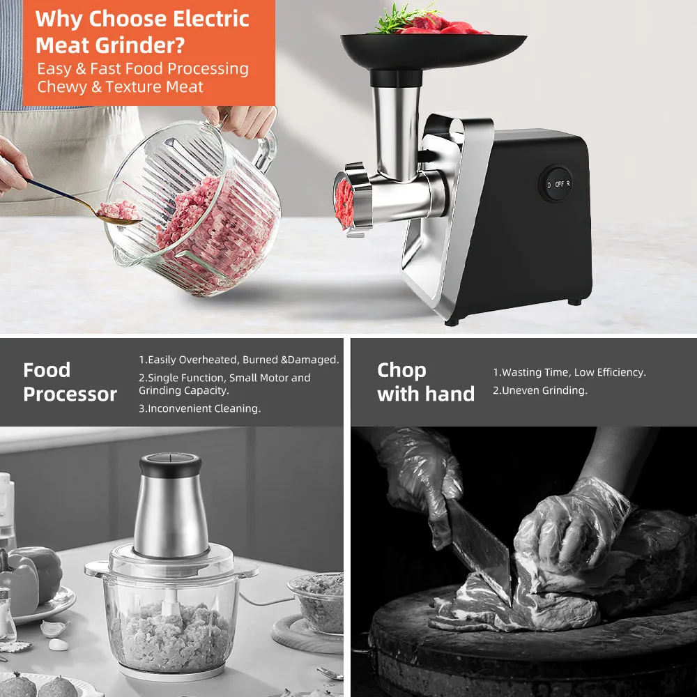 Tritacarne elettrico Potente Max 750W Tritacarne per carichi pesanti Tritacarne per salsicce Robot da cucina in acciaio inossidabile Riempitrice per salsicce 4