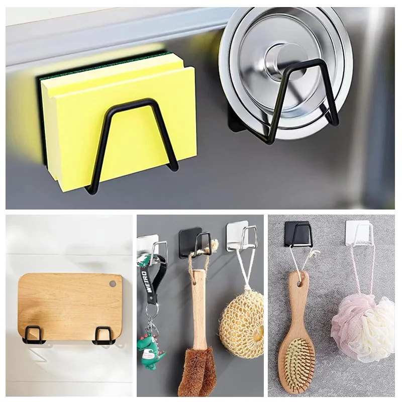 Porta spugne per lavello da cucina Scarico autoadesivo Stendino per lavabo da bagno Ganci portaoggetti Ganci da parete per cucina Accessori 2