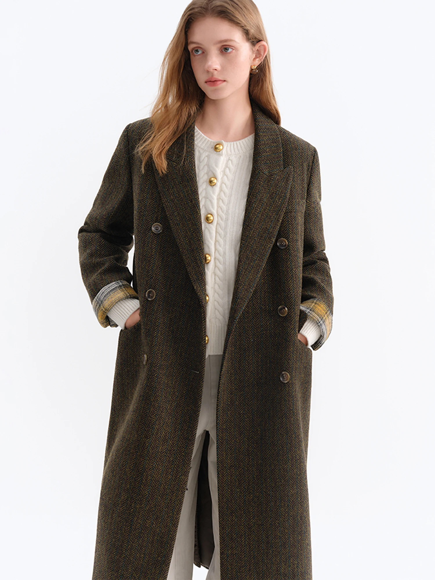 FSLE Blazer Cappotto di lana da donna Inverno 2025 Nuovo cappotto di lana retrò coreano Plaid Pendolarismo Caldo temperamento a metà polpaccio 3