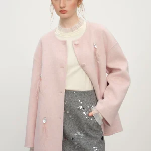 FSLE Cappotto corto di lana con scollo tondo dal temperamento elegante 2025 Nuova giacca da pendolare allentata solida invernale 1