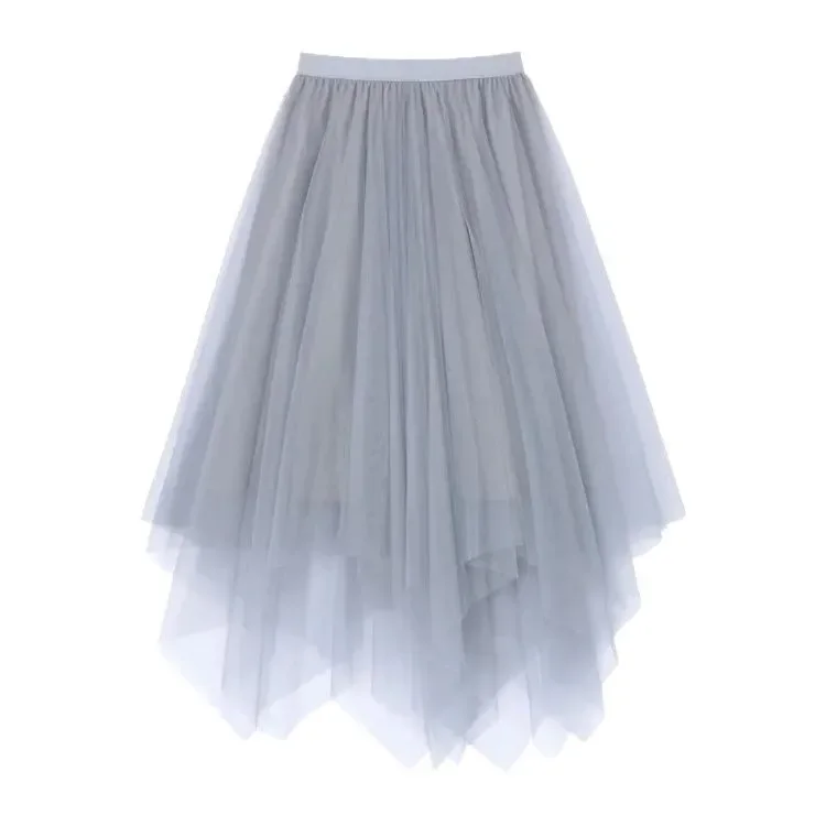 Gonna midi in pizzo a vita alta Orlo asimmetrico Maglia Mezzo corpo Chic Primavera Estate Nuovo stile Gonne da fiaba Fibra di poliestere 5