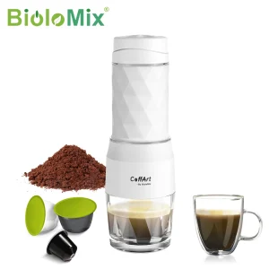 BioloMix Caffettiera portatile compatta Pressa manuale Macchina per caffè espresso per viaggi Picnic Campeggio con caffè macinato o capsule 1