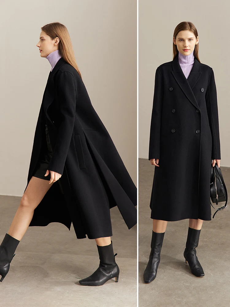 AMII Minimalismo 100% Cappotto di Lana Delle Donne 2024 di Inverno Doppio Petto Francese Elegante Pendolare Allentato Giacca Lunga Abbigliamento 12270566 4