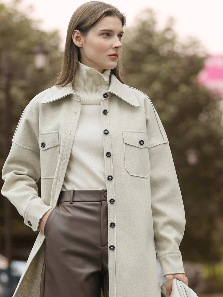 AMII Cappotti di lana per donna 2025 Inverno Nuovo stile BF Tasca allentata Manica lunga Top Caldo versatile Cappotto da donna 12424101 1