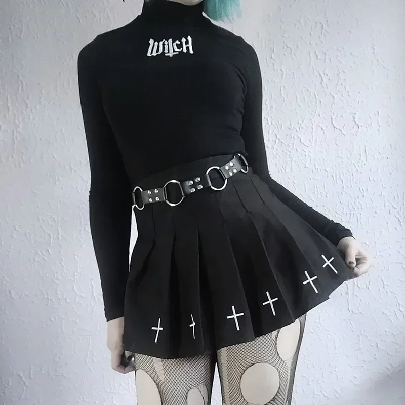 Minigonna Punk nera Streetwear vita alta Harajuku Rock Costume plissettato da donna per Goth Girl 2