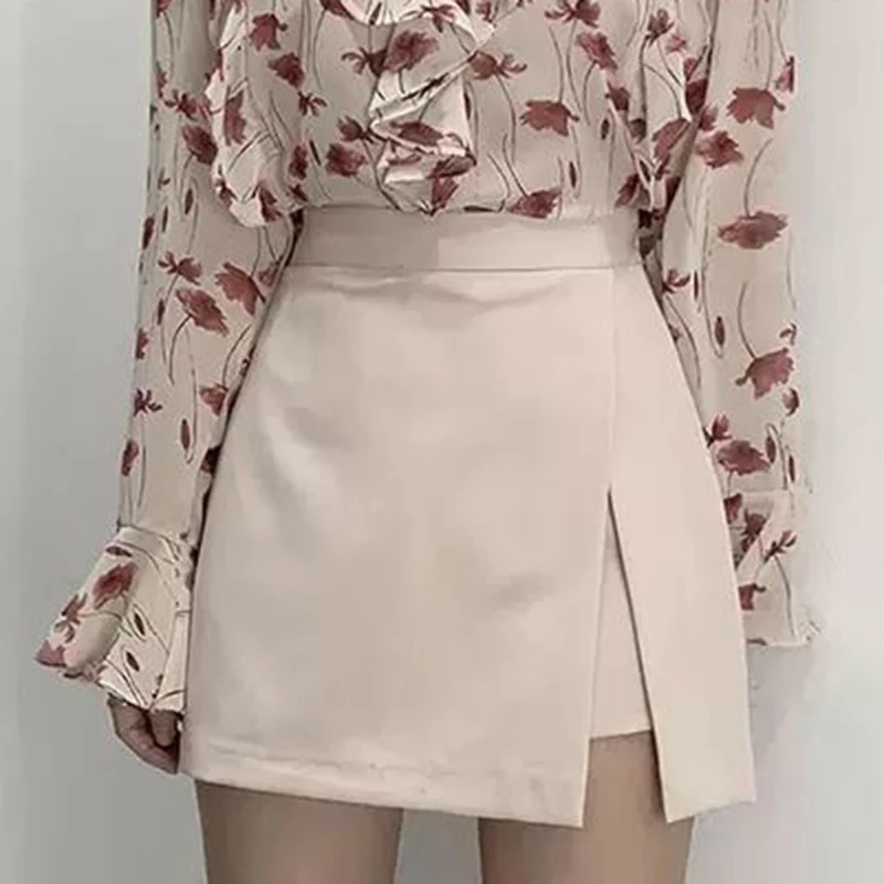 Gonna coreana con orlo irregolare da donna Nuova minigonne divise a vita alta Donna Gonna dritta a vita alta da donna sexy da ufficio Mujer 6