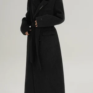 Cappotto lungo da donna invernale con colletto couverture in lana naturale 100% 2025 Giacca elegante in cashmere a maniche lunghe Cappotto casual in lana nera con bottoni 1