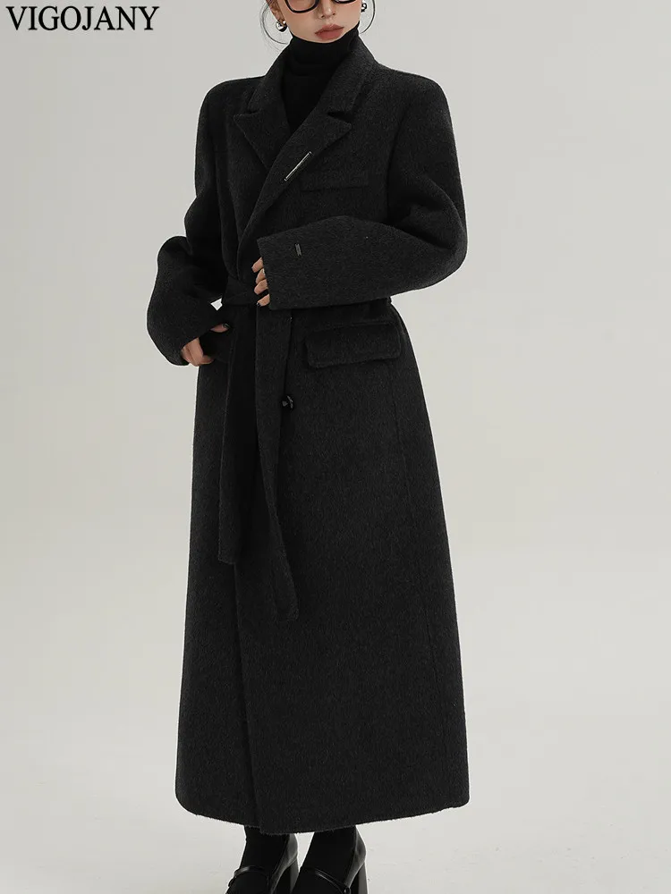 Cappotto lungo da donna invernale con colletto couverture in lana naturale 100% 2025 Giacca elegante in cashmere a maniche lunghe Cappotto casual in lana nera con bottoni 1