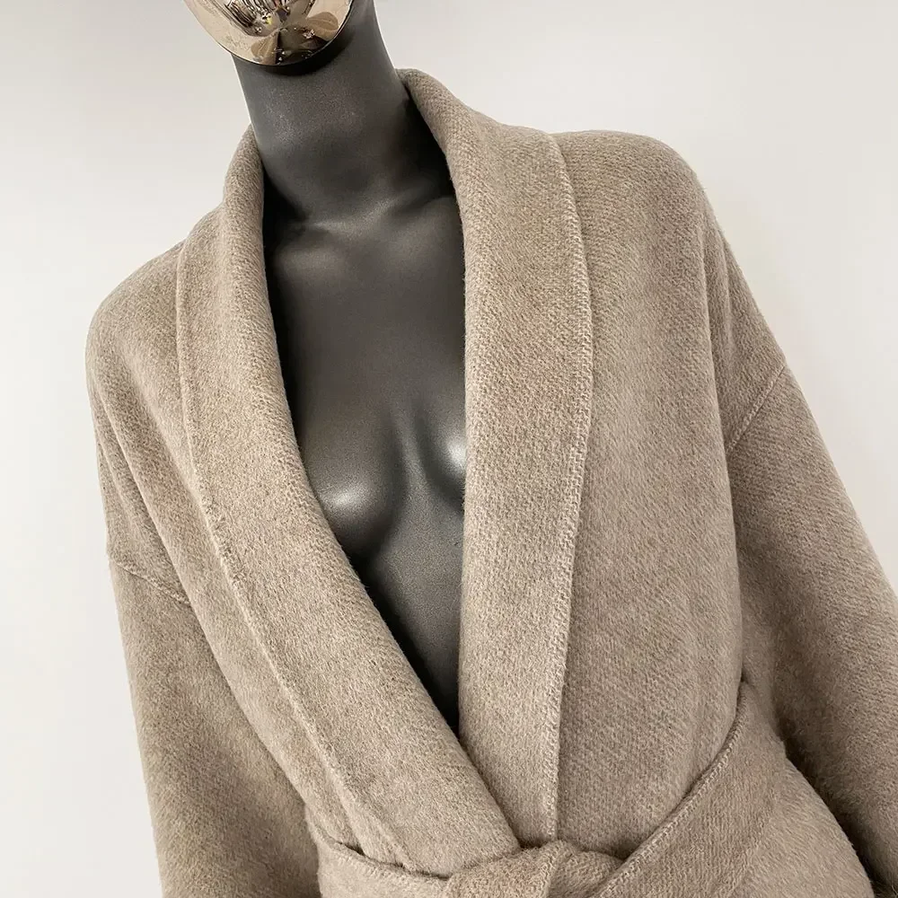 Cappotto in cashmere Giacca in lana double face Donna Polsini rimovibili Giacca in pelliccia di volpe Temperamento invernale Cappotto corto e lungo in vera lana 4