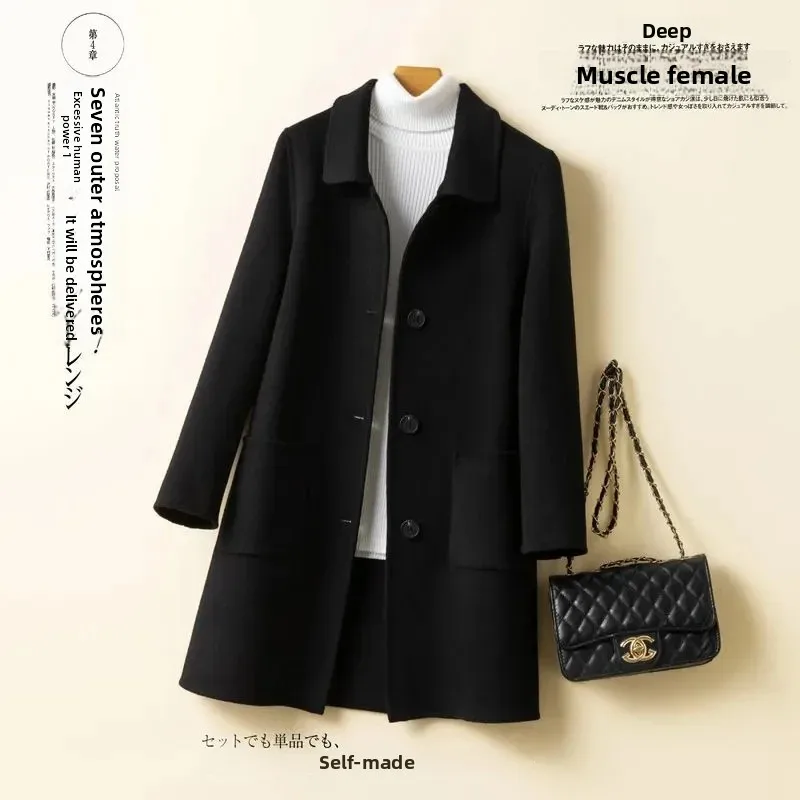 Cappotto di lana cashmere double face stile coreano di fascia alta per le donne Capispalla invernale in fibra di poliestere ispessita di media lunghezza 2