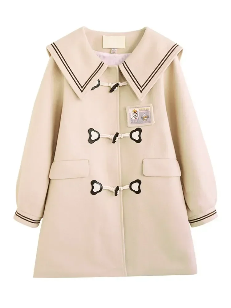 2026 inverno originale colletto blu scuro cappotto di lana donna JK stile preppy cappotto caldo spesso soprabito lungo cappotto Peacoat 6