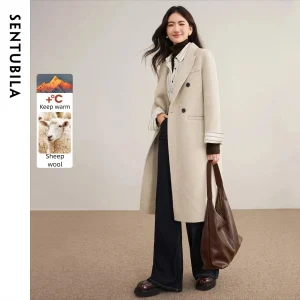 SENTUBILA Cappotti di lana da donna 2025 Inverno Picco risvolto Giacche larghe double face Cappotti doppiopetto da donna W54OA8769 1