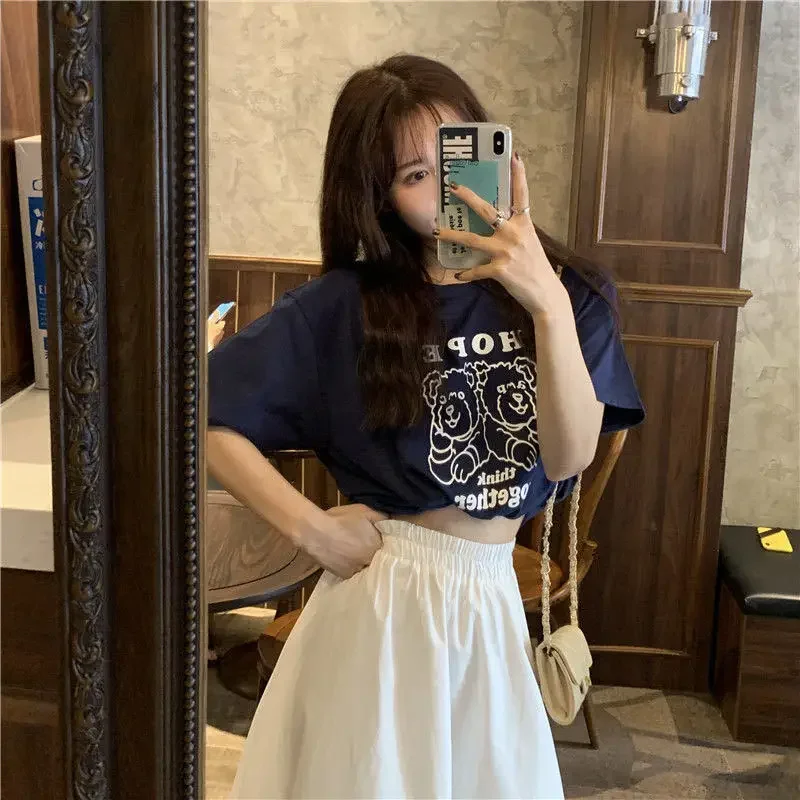 Elegante gonna a trapezio a vita alta Design semplice in tinta unita Stile preppy per gli studenti che pendono in estate Nuovo arrivo 4