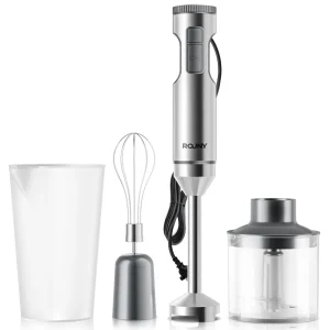 Frullatore ad immersione manuale 1000 W Potente 4 in 1, robot da cucina con bastoncino in acciaio inossidabile, vaso di miscelazione da 700 ml, processore da 500 ml, frusta 1