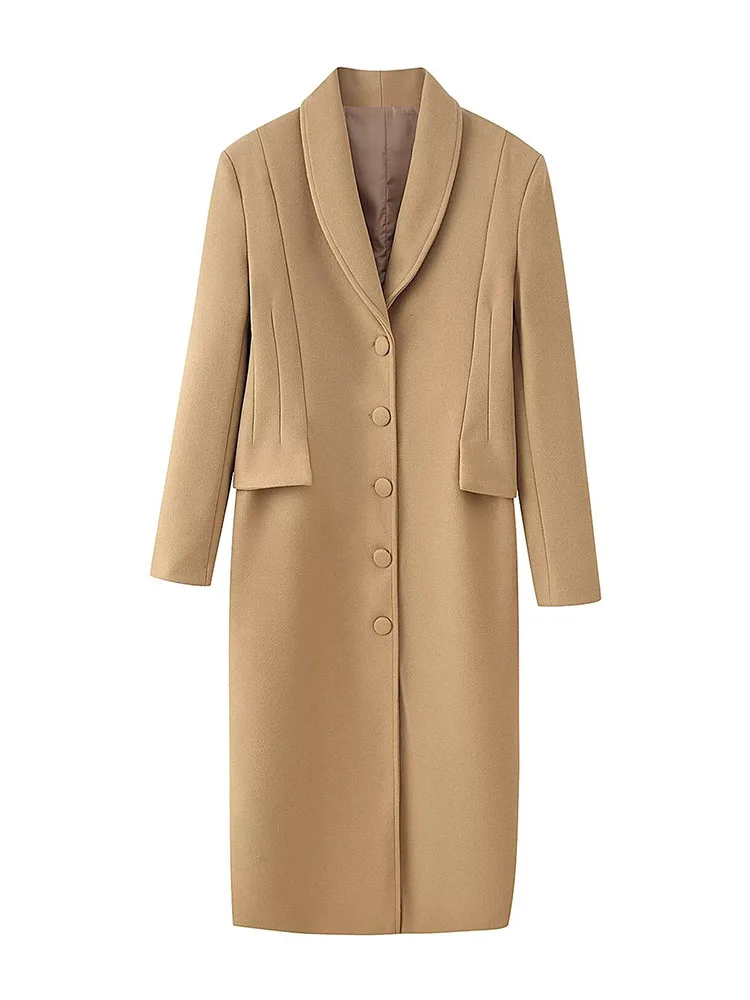 HH Cappotto da donna a maniche lunghe con risvolto monopetto a pieghe Decorazione Chic Street Cappotto di media lunghezza sottile casual moda femminile 5