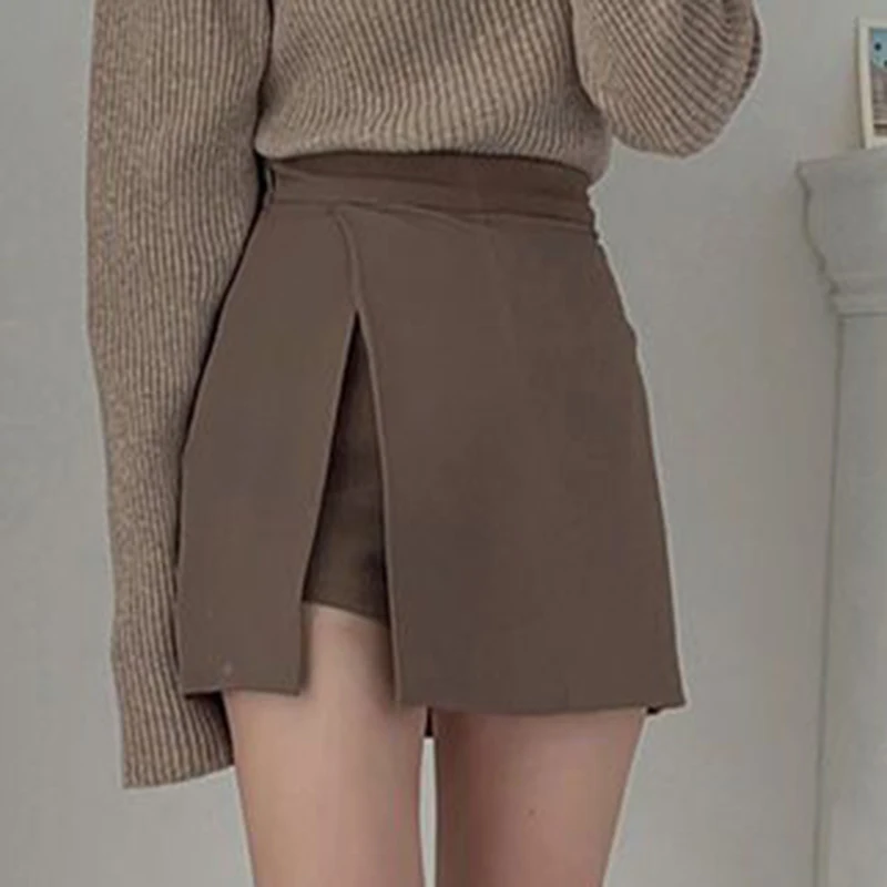 Gonna coreana con orlo irregolare da donna Nuova minigonne divise a vita alta Donna Gonna dritta a vita alta da donna sexy da ufficio Mujer 2