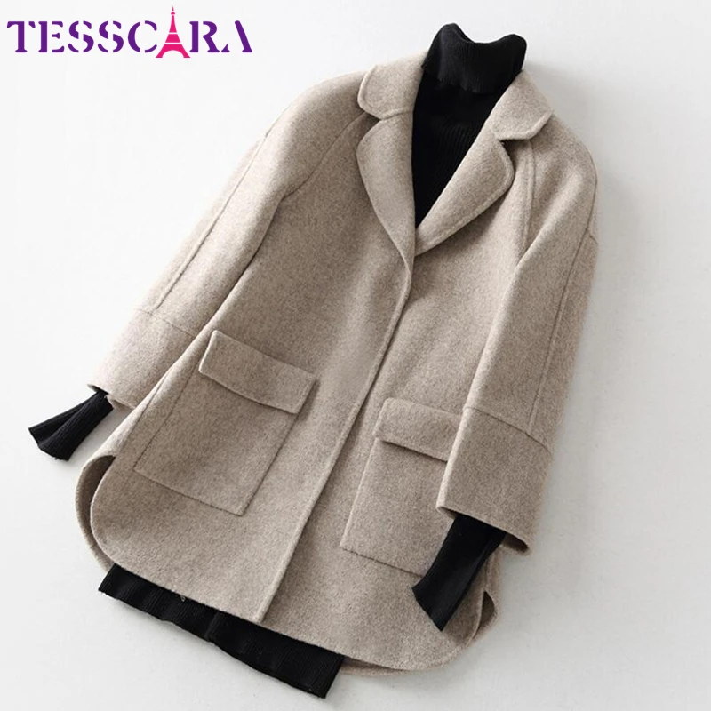 TESSCARA Delle Donne di Autunno e di Inverno Morbido Cashmere Cappotto del Rivestimento di Base Femminile Misto Lana Cappotto Ufficio Mantello Giubbotti Tuta Sportiva & Cappotti 3