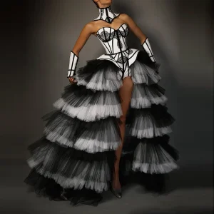 The Chapel Window Tulle Gonna oversize in bianco e nero Treno staccabile Vita elastica Gonna rimovibile in rete gonfia a strati Sovrapposizione da donna 1