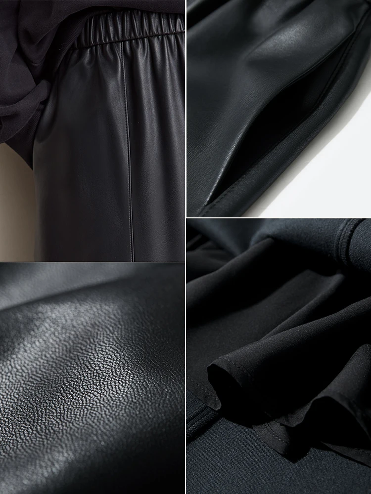 AMII minimalista pendolare Chic gonna per le donne 2024 inverno PU elastico in vita in pelle Multi-pezzo Patchwork gonna ombrello 12444168 5