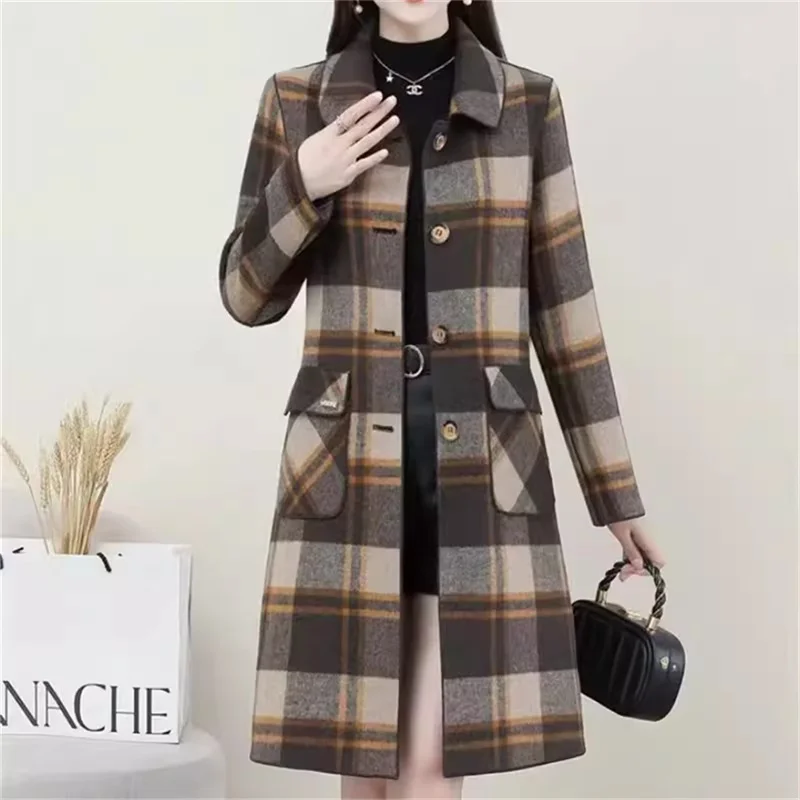 Giacca di lana di mezza lunghezza primaverile e autunnale di alta qualità giacca di moda di mezza età Slim Fit giacca scozzese a doppia faccia 4