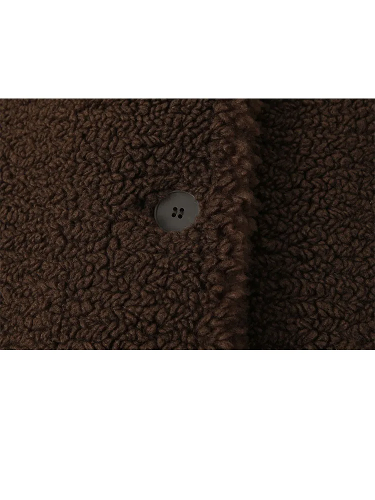 HH Cappotto invernale da donna a maniche lunghe monopetto in pile di perle con tasca laterale Decorazione Cappotto lungo comodo casual femminile 5