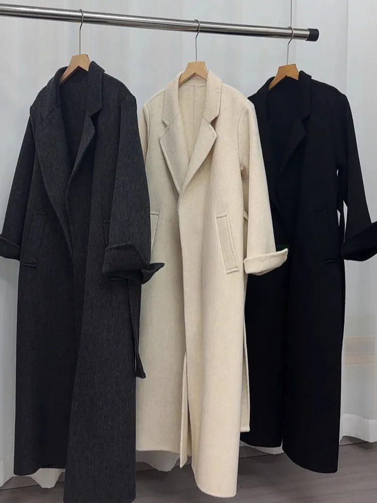 UCXQ Cappotto di lana double face per donna Colletto a maniche lunghe Cardigan con lacci 2025 Autunno Inverno Nuova marea 23Z3901 4