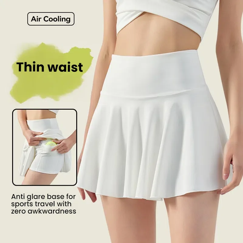 Gonna da donna Gonna da yoga finta in due pezzi Gonna da tennis da allenamento con controllo della pancia a vita alta con pantaloncini Orlo ondulato per palestra Corsa sportiva 1