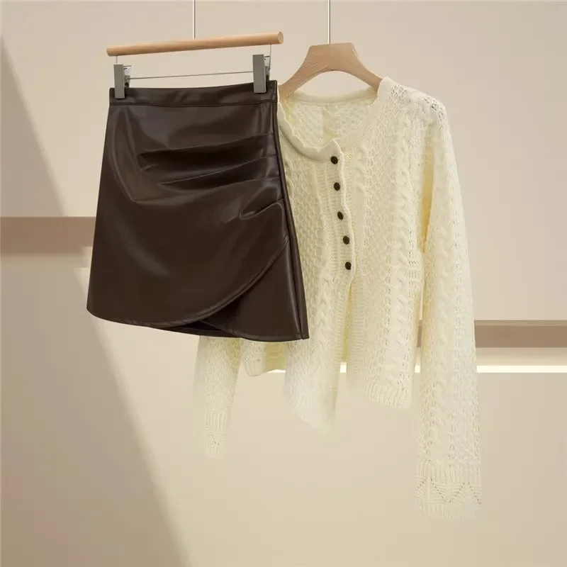 Mini gonna in pelle irregolare marrone café da donna stile autunno inverno stivaletto adatto per pantaloni corti che abbracciano il sedere taglie forti 3