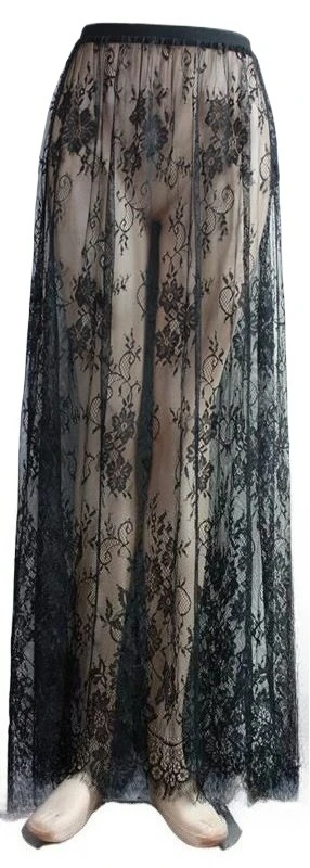 Y2K Gonna lunga in pizzo nero per donna 2025 Primavera Estate Gonna lunga svasata sexy a vita alta Abito elegante da spiaggia per feste da sera 6