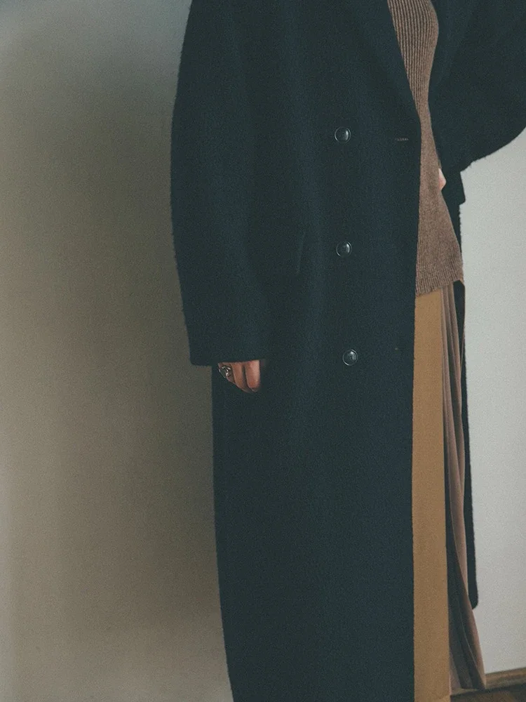 Cappotto in cashmere di alta moda Autunno Inverno Nuovo elegante giacca lunga addensata allentata Donna Cappotti doppiopetto tutto-fiammifero stile giapponese 5