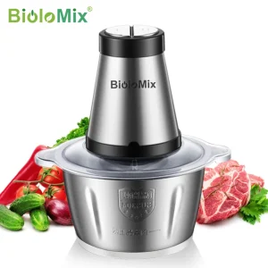 BioloMix 2 velocità 500W acciaio inossidabile capacità 2L tritatutto elettrico tritacarne tritacarne robot da cucina affettatrice 1