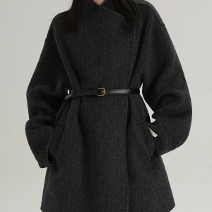 Cappotto lungo da donna in lana 100% naturale nero 2025 Elegante giacca in cashmere a maniche lunghe Cappotto invernale in lana con colletto couverture casual da donna 1