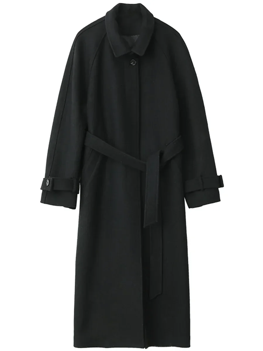 CHIC VEN Women Long Trencn Coat cintura in piedi cappotto di lana con lacci maniche Raglan cappotto lungo Office Lady autunno inverno 2023 5