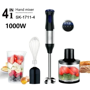Frullatore ad immersione da cucina da 1000 W Frullatore portatile 4 in 1 in acciaio inossidabile Chopper per carne e verdure Frusta per uova Frullato Stick Mixer 1