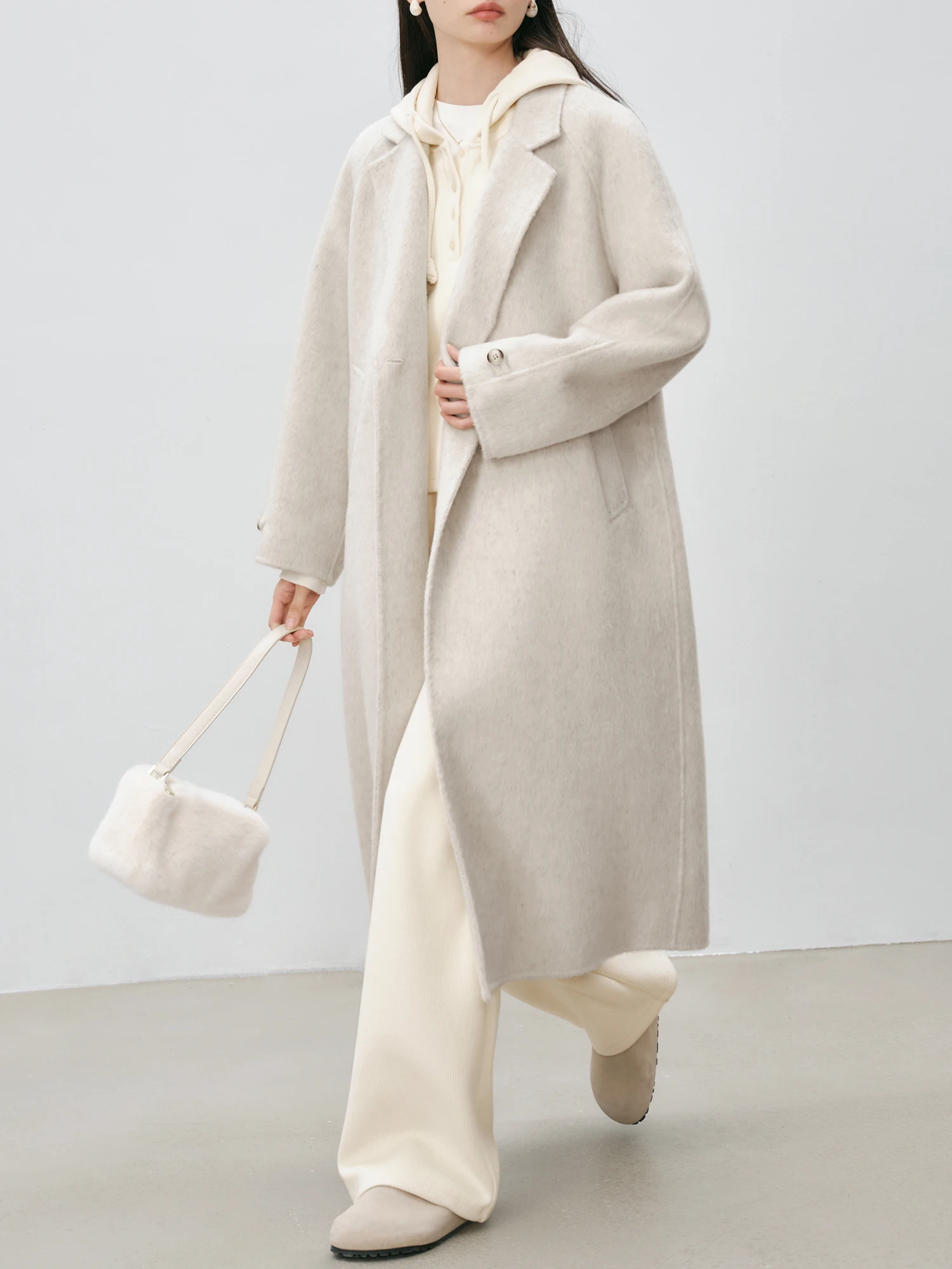 ZIQIAO 91.5% Lana Petite Size Cappotto in doppio cashmere per le donne 2024 Inverno Nuovo design Cappotto caldo chic in lana grigio cammello 24ZQ94128 3