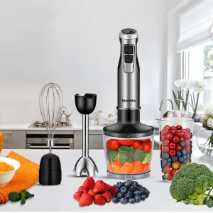 BioloMix Set frullatore ad immersione professionale 4 in 1 - Frullatore ad alta potenza da 1200 W con lame per ghiaccio in acciaio inossidabile, include tritatutto 1