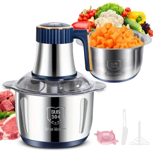 Tritacarne da cucina in acciaio inossidabile da 5L 500W Affettatrice per verdure multifunzionale con lama a 6 strati con tritacarne elettrico a 5 velocità 1