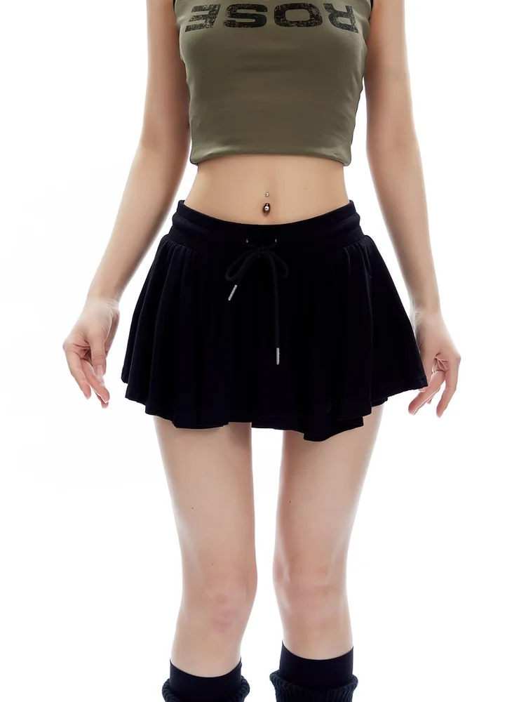 Grey Dance Sport Casual minigonna allentata coulisse Preppy estate elastico in vita Yoga gonne da corsa traspiranti gonna sottile a-line 5