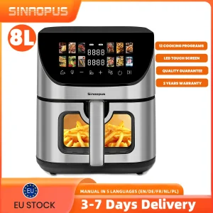 8L Friggitrice ad aria intelligente multifunzione con finestra di visualizzazione e forno, friggitrice senza olio con controllo touch LED 1