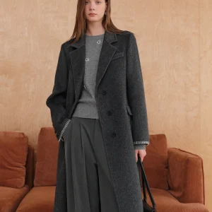 FSLE Winter 2025 Cappotto blazer da donna su misura con spalle - Trench in lana double face con risvolto con tacca elegante da ufficio 1