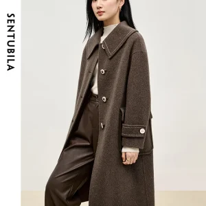 SENTUBILA Cappotto di lana da donna minimalista 2025 Inverno Elegante colletto alla marinara Cappotti monopetto Pendolarismo Cappotto caldo da donna W44O55973 1