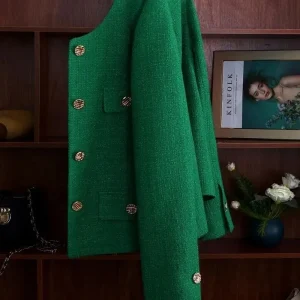 Giacca corta nera per donna Primavera e autunno 2025 Nuovo abito Top Giacca corta Giacca verde Tweed Outwear Giacche spesse Fodera 1