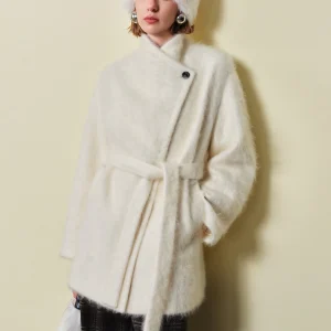 FSLE【Serie Premium】 Cappotto corto da donna in cashmere spazzolato con colletto rialzato con abbottonatura asimmetrica - Cappotto invernale caldo per tutti i giorni 1