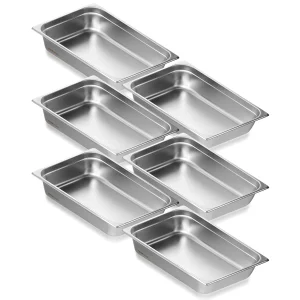 SucceBuy 6Pack Sfregamento a Buffet Piatti da 2,5 "-6" Padella da tavolo a vapore profondo Full Size 0,8 mm di spessore Acciaio inossidabile Catering Conservazione Padella per alimenti 1