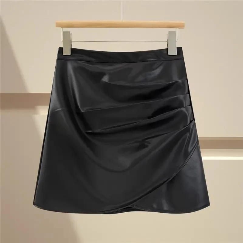 Mini gonna in pelle irregolare marrone café da donna stile autunno inverno stivaletto adatto per pantaloni corti che abbracciano il sedere taglie forti 2