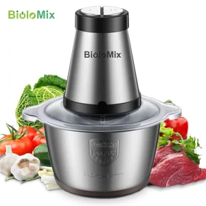 BioloMix 2 velocità 500W acciaio inossidabile 2L capacità tritacarne elettrico tritacarne robot da cucina affettatrice 1