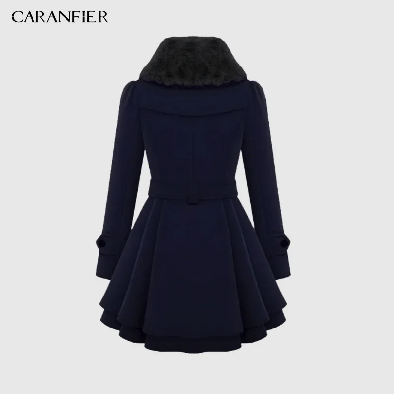 CARANFIER Cappotto da donna Nuovo stile Europa e America Abito da DONNA Slim Fit Lungo doppio petto Cappotto spesso con orlo Giacca di lana 4
