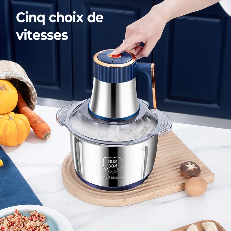 Tritacarne elettrico da 5 litri con lame in acciaio inossidabile 6S, robot da cucina multifunzionale e affettatrice di verdure, utensile da cucina 3